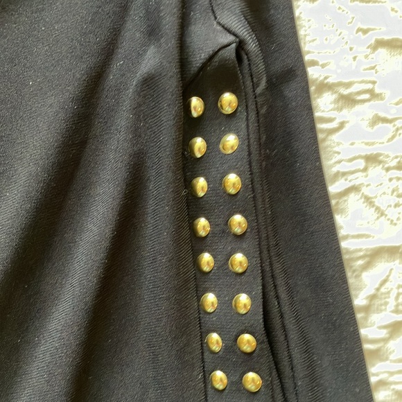 Elegant LBD w/crossover neckline & faux wrap skirt w/gold stud detail. - Picture 11 of 14